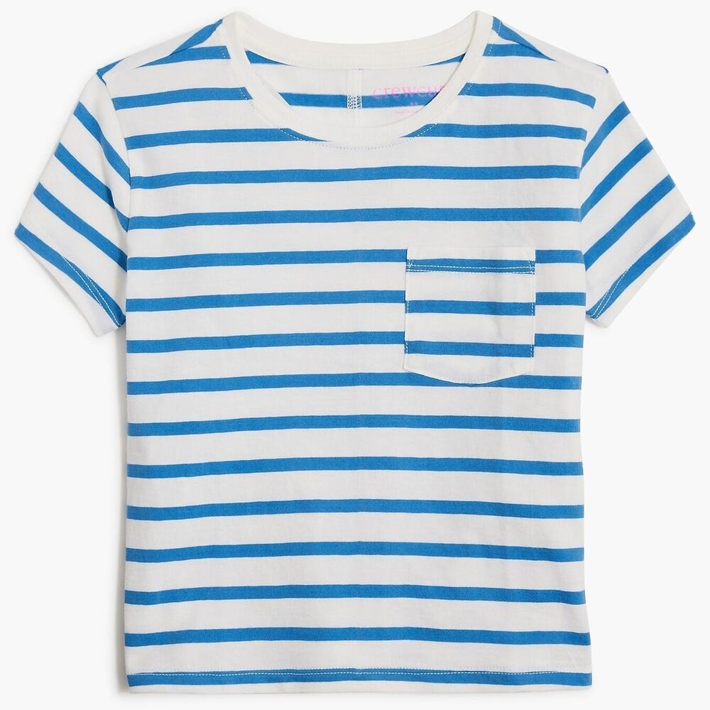 NWT Crewcuts Striped Weekend Tee Short Sleeve White Seacoast Blue Girls Size XS